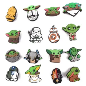 16Pcs Cute Yoda Crocs Charms Ornaments Star Wars Cartoon Shoes Accessories Bundle Set