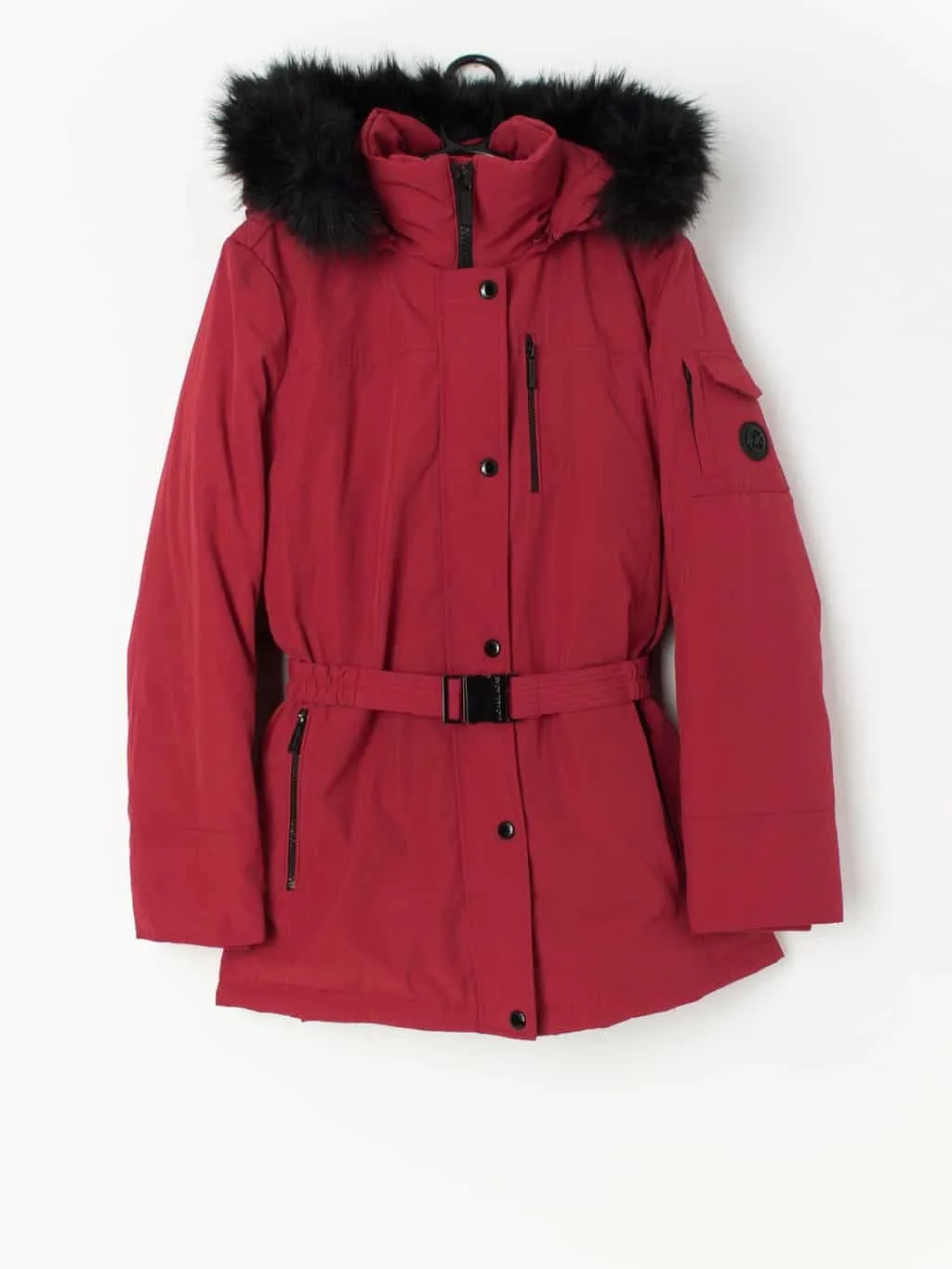 90s vintage Michael Kors red coat with faux fur trimmed hood – Large