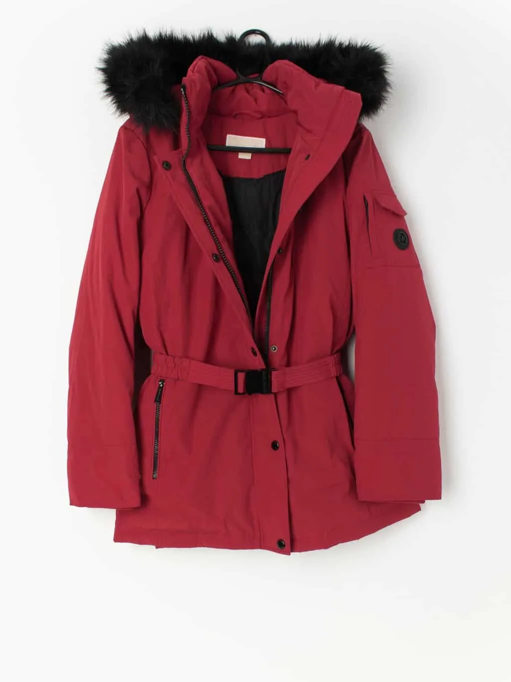 90s vintage Michael Kors red coat with faux fur trimmed hood – Large