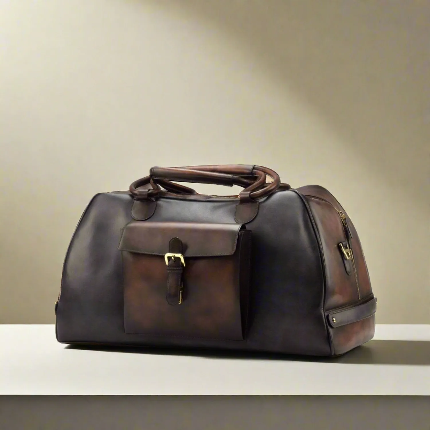 Ambrogio Men's Bag Gray & Two-Tone Brown Calf-Skin Leather Travel Duffle Bag (AMBH1016)