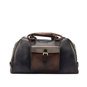 Ambrogio Men's Bag Gray & Two-Tone Brown Calf-Skin Leather Travel Duffle Bag (AMBH1016)