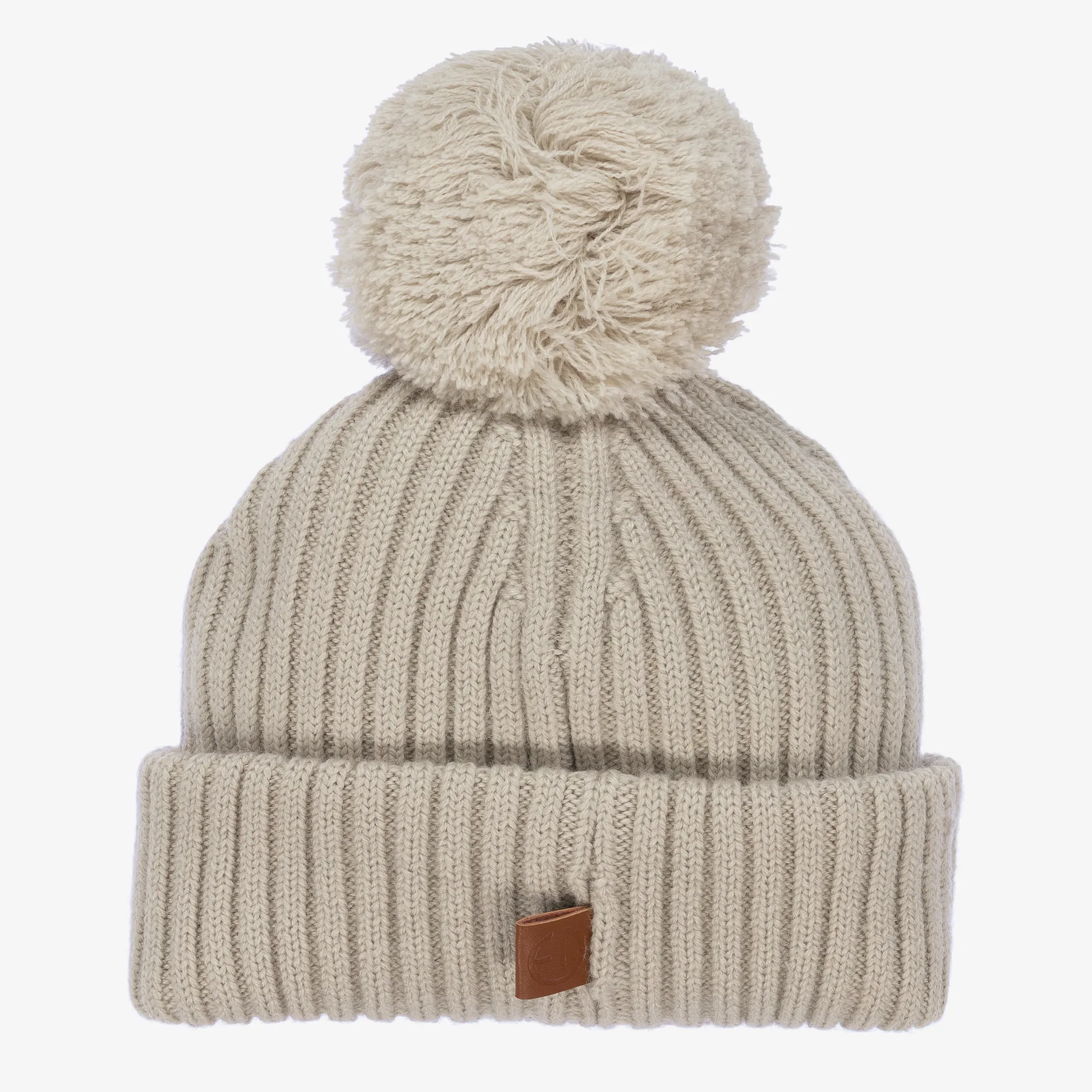 Beige Knitted Wool Pom-Pom Hat