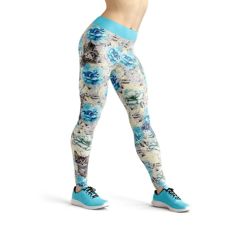 Beverly Blue Kittens & Flowers Leggings