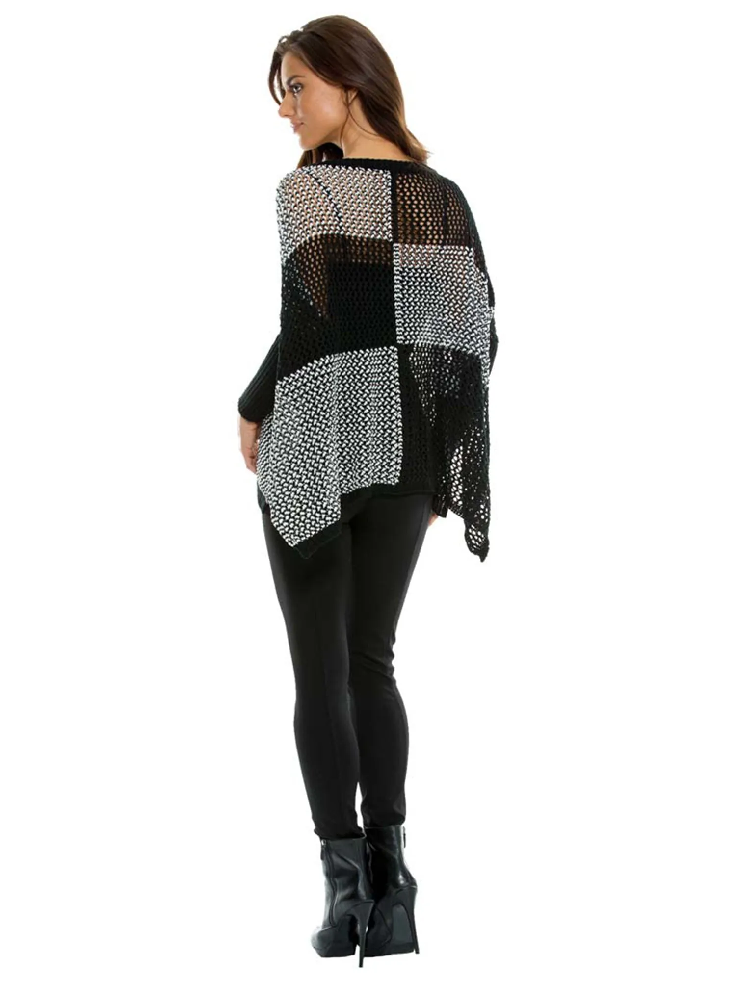 Black & White Checkered Knit Shrug Pullover