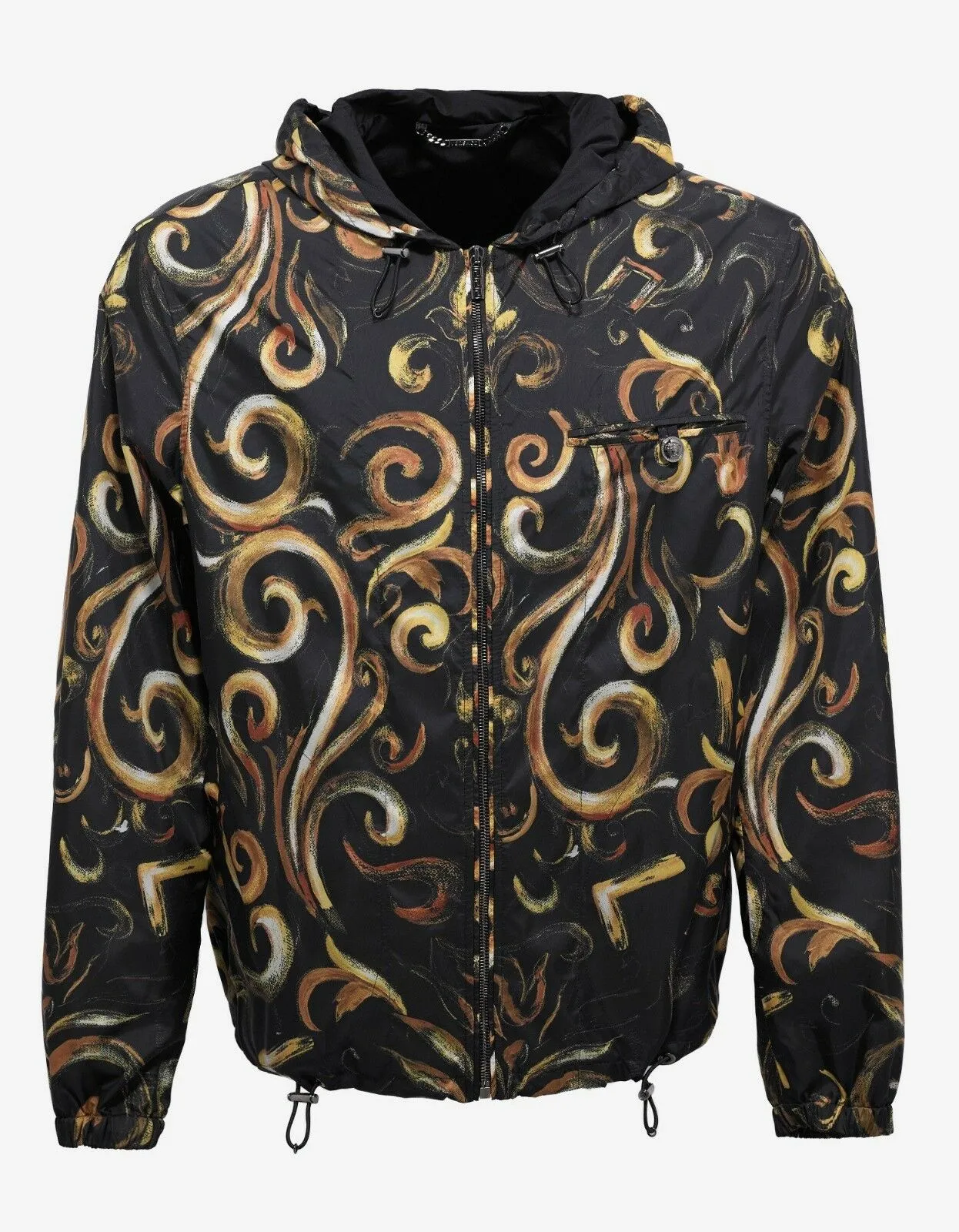 Black Baroque Print Windbreaker Jacket