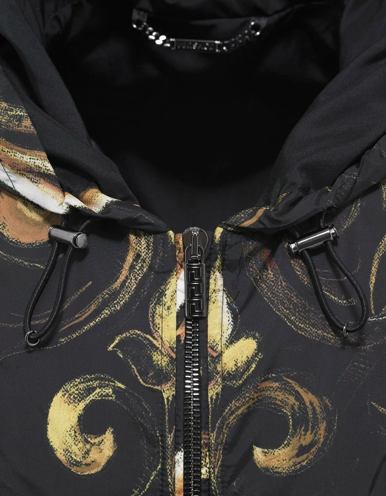 Black Baroque Print Windbreaker Jacket