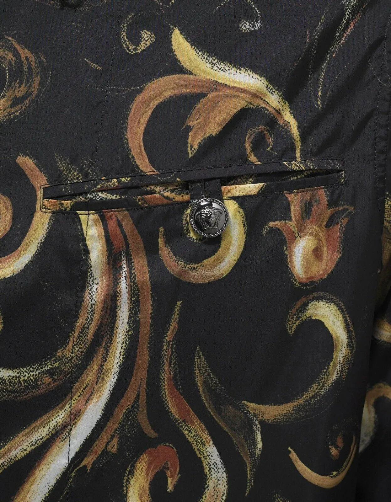 Black Baroque Print Windbreaker Jacket