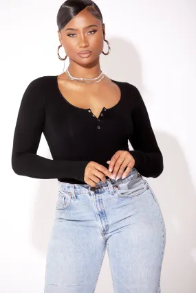 Black Long Sleeve Round Neck Bodysuit