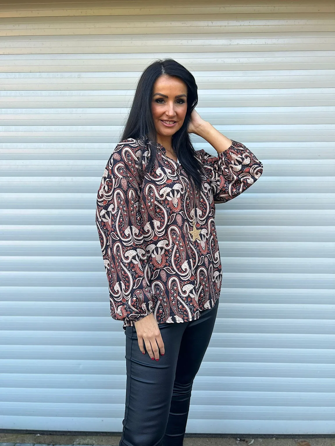 Black Paisley Print Blouse Elsie