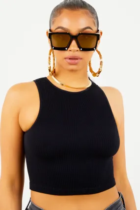 Black Ribbed Crop Tank