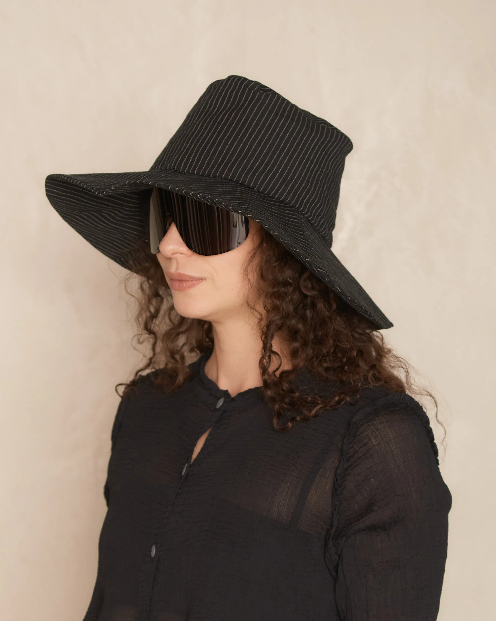 Black Stripe Wide Brim Hat