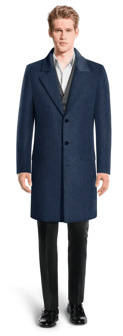 Blue Long Overcoat with contrasted Collar