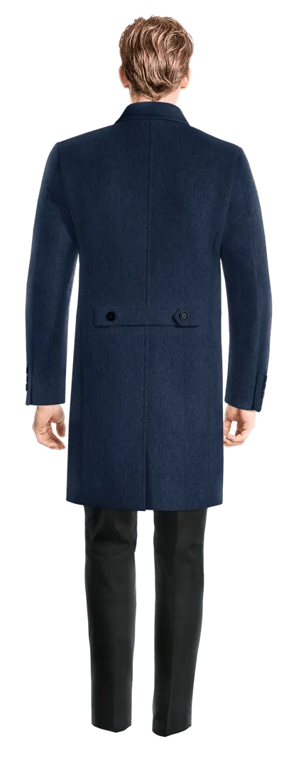 Blue Long Overcoat with contrasted Collar