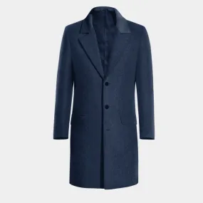 Blue Long Overcoat with contrasted Collar