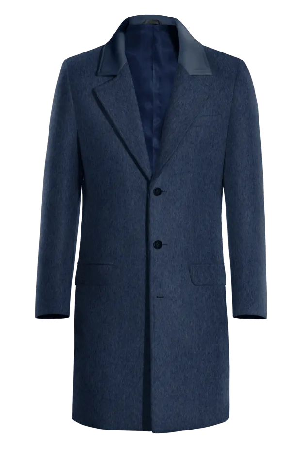 Blue Long Overcoat with contrasted Collar