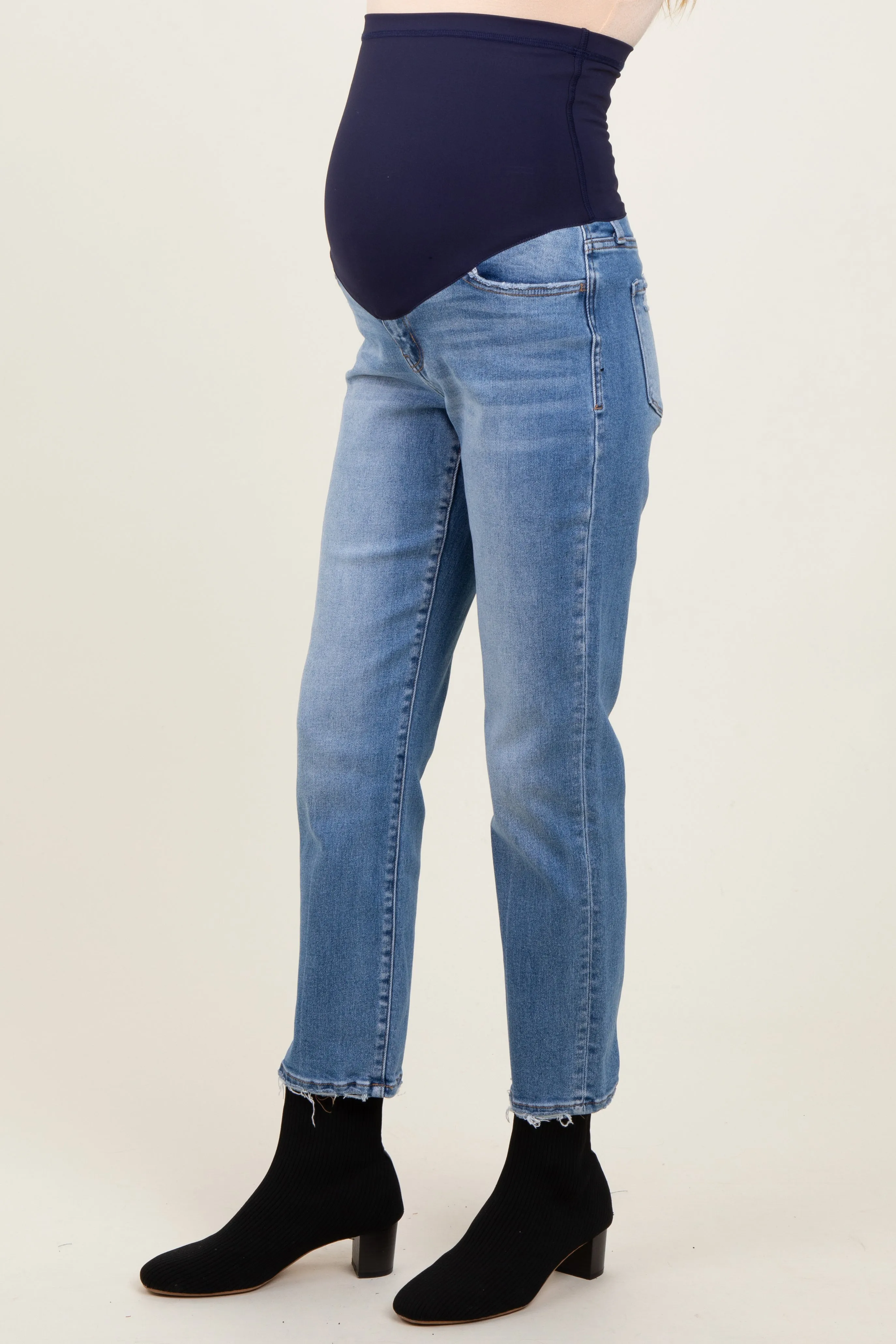 Blue Vintage Wash Cropped Straight Leg Maternity Jeans