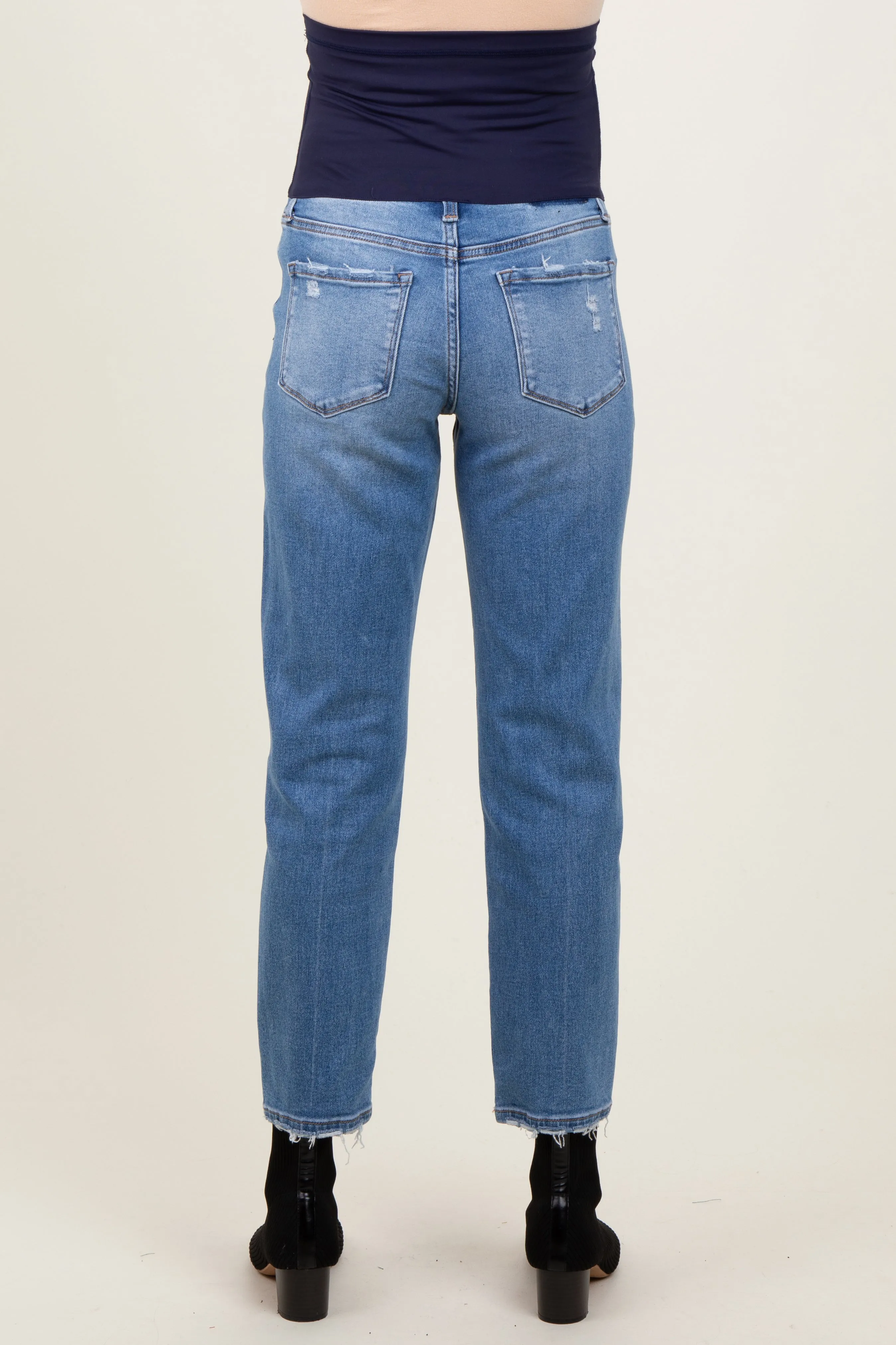 Blue Vintage Wash Cropped Straight Leg Maternity Jeans