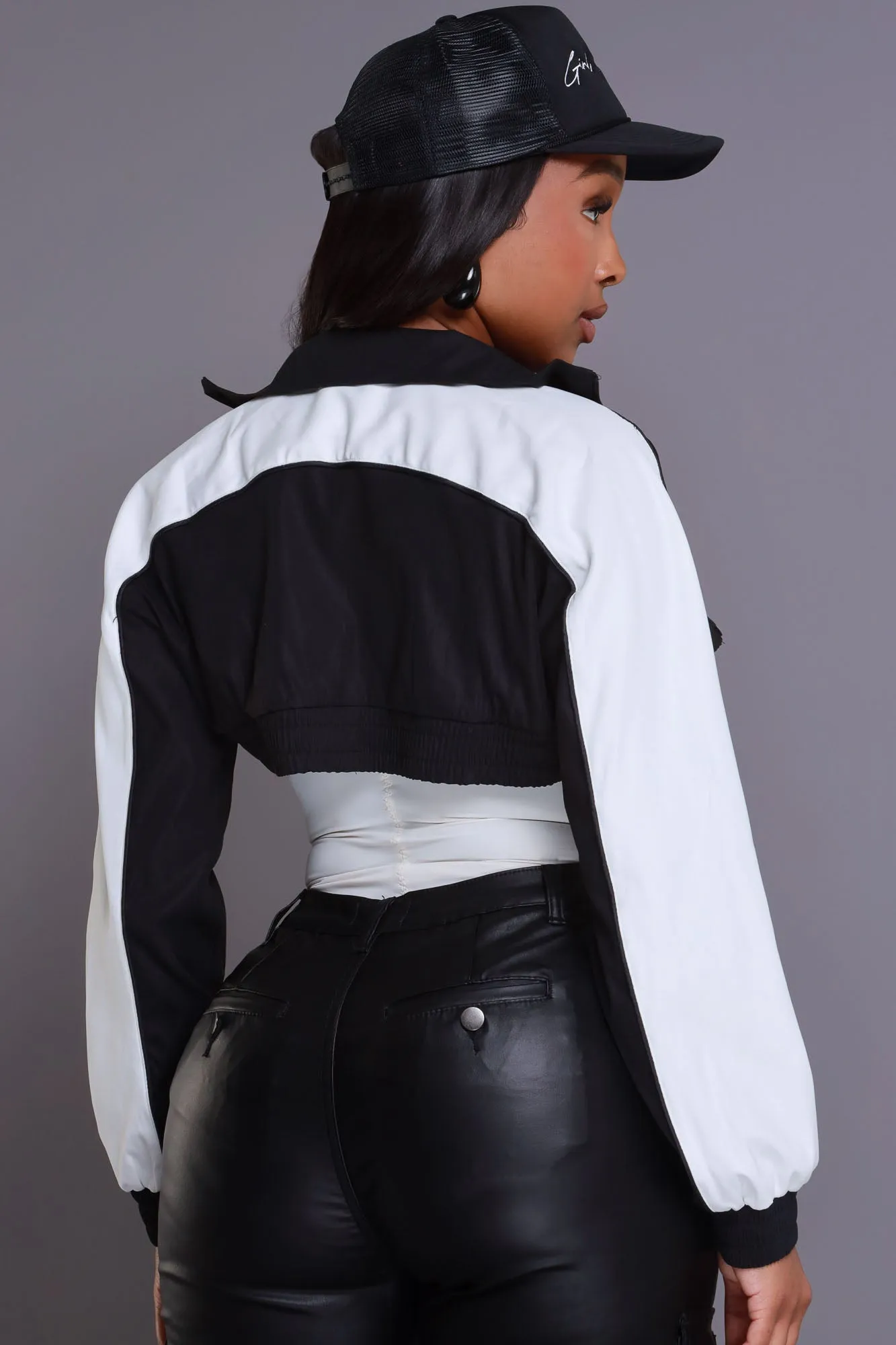 Bring The Heat Cropped Windbreaker - Black/White