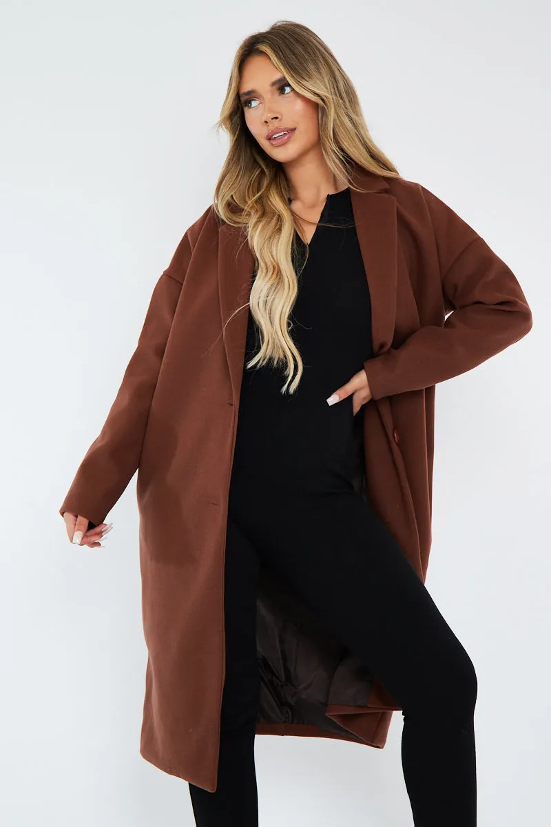 Brown Longline Tailored Fit Coat - Daya