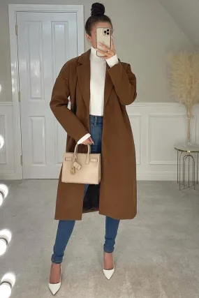 Brown Longline Tailored Fit Coat - Daya