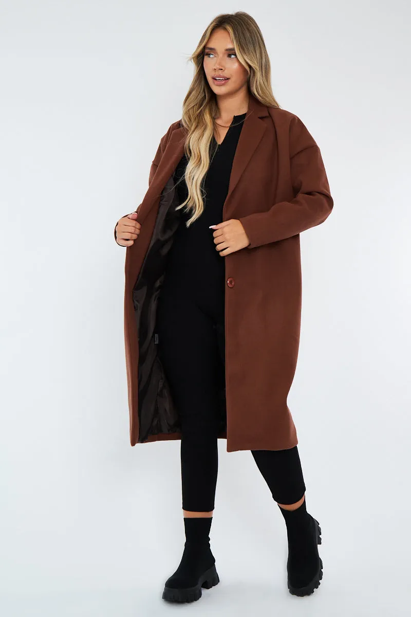 Brown Longline Tailored Fit Coat - Daya