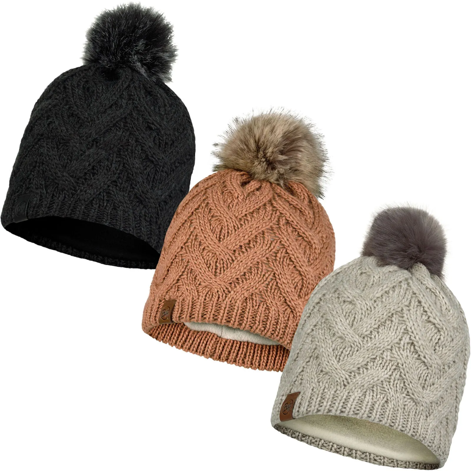 Buff Unisex Knitted Fleece Lined Bobble Hat