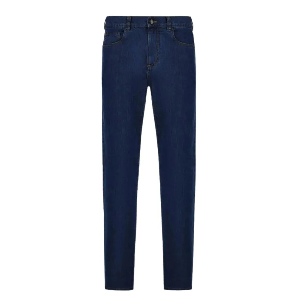 Canali Navy Regular Fit Stretch 5 Pocket Jeans | Menswear Online