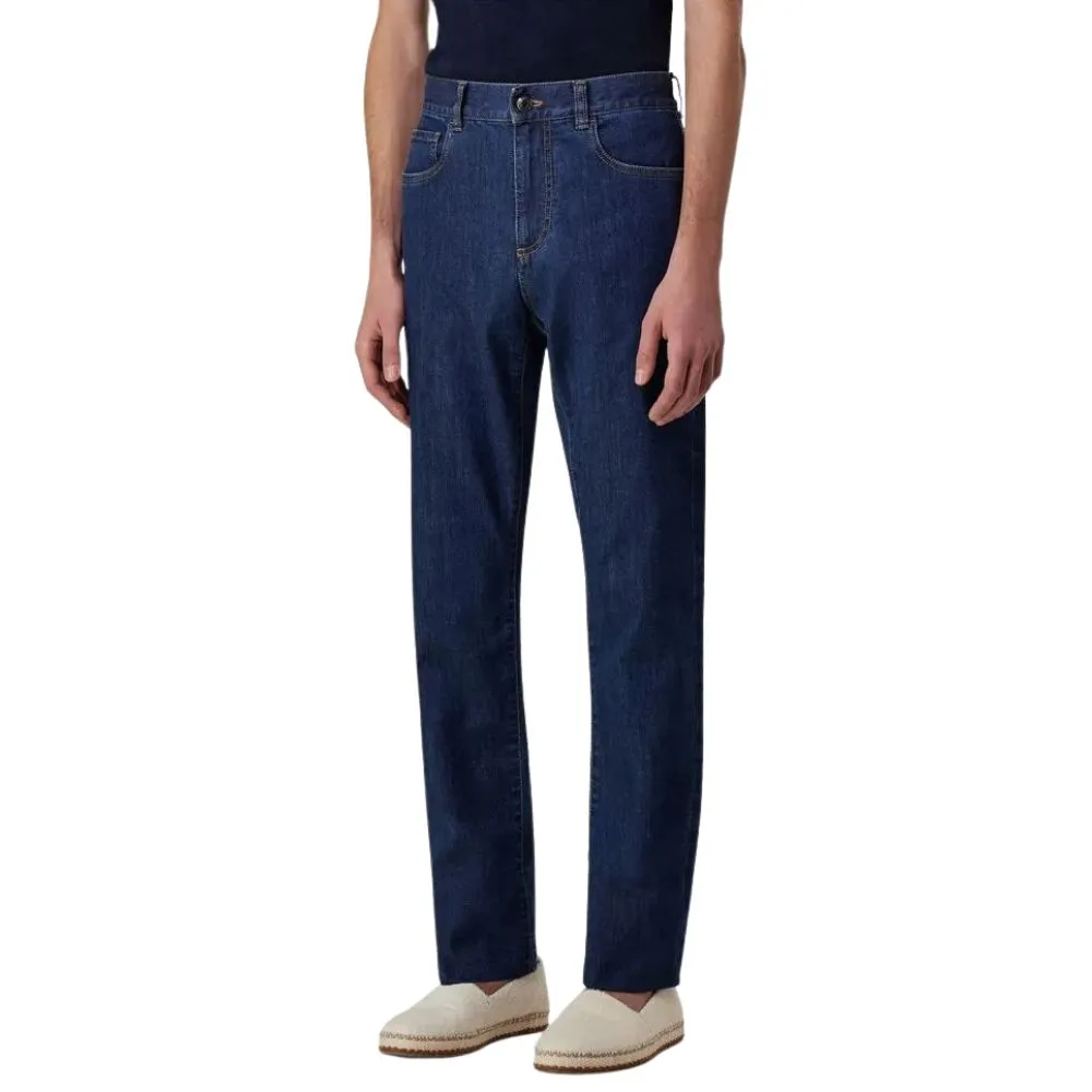 Canali Navy Regular Fit Stretch 5 Pocket Jeans | Menswear Online