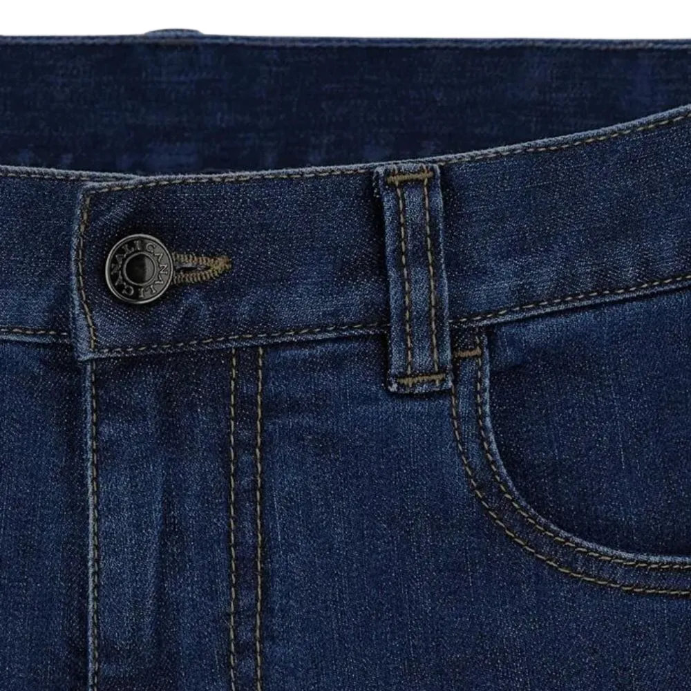 Canali Navy Regular Fit Stretch 5 Pocket Jeans | Menswear Online