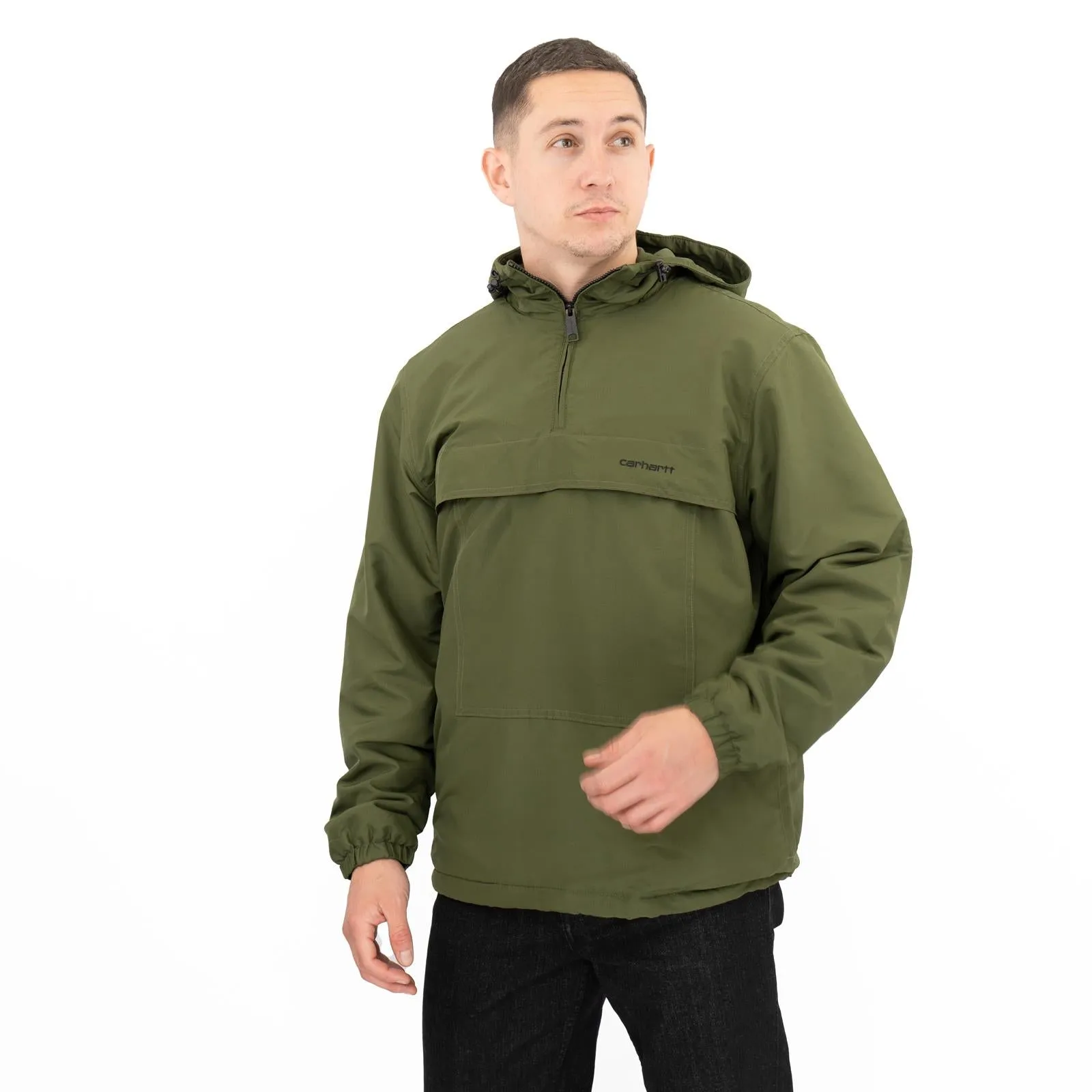 Carhartt WIP Mens Windbreaker Jackets SUMMER Green Lightweight Hooded with Pockets