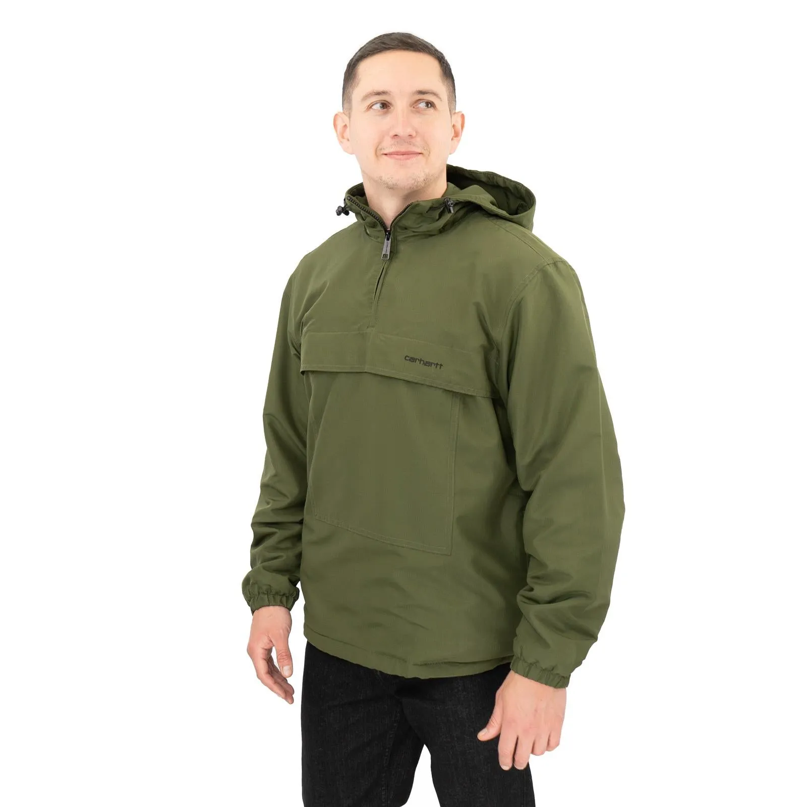 Carhartt WIP Mens Windbreaker Jackets SUMMER Green Lightweight Hooded with Pockets