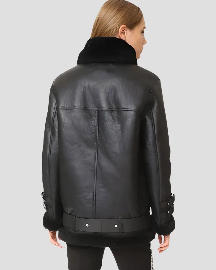 Catalina Black Biker Shearling Leather Jacket