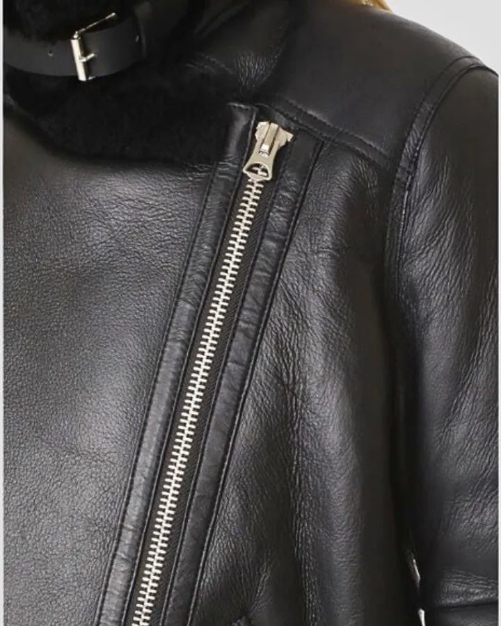 Catalina Black Biker Shearling Leather Jacket