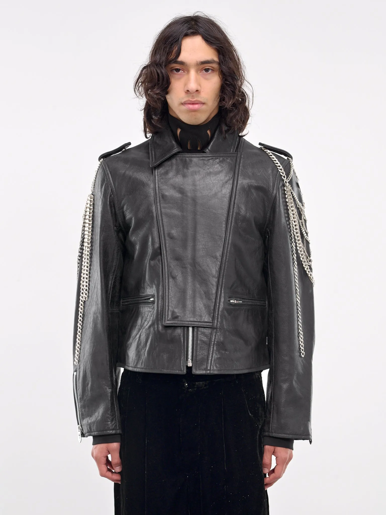 Chain Goat Leather Rider Jacket (BL0524-BLACK)