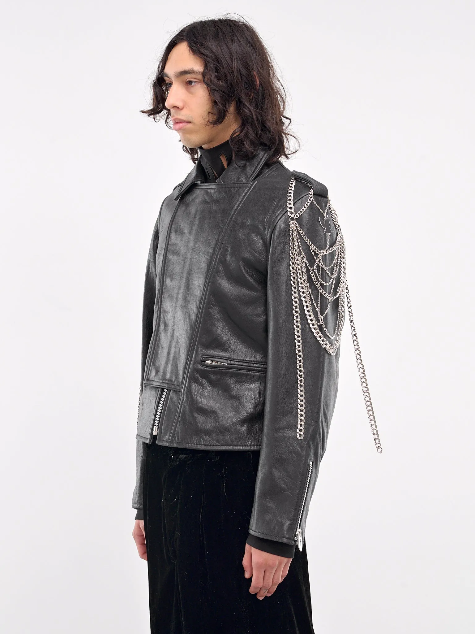 Chain Goat Leather Rider Jacket (BL0524-BLACK)