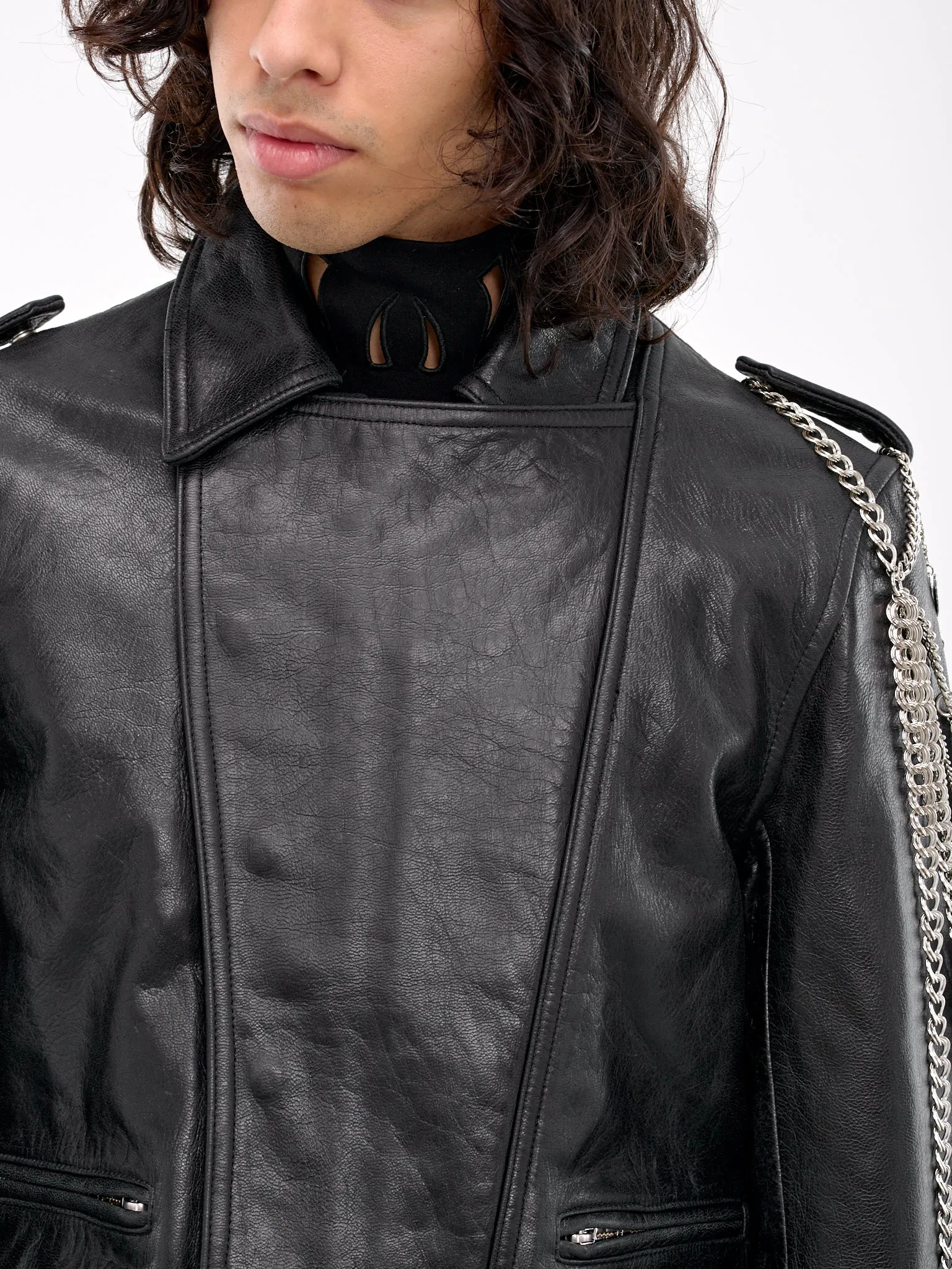 Chain Goat Leather Rider Jacket (BL0524-BLACK)