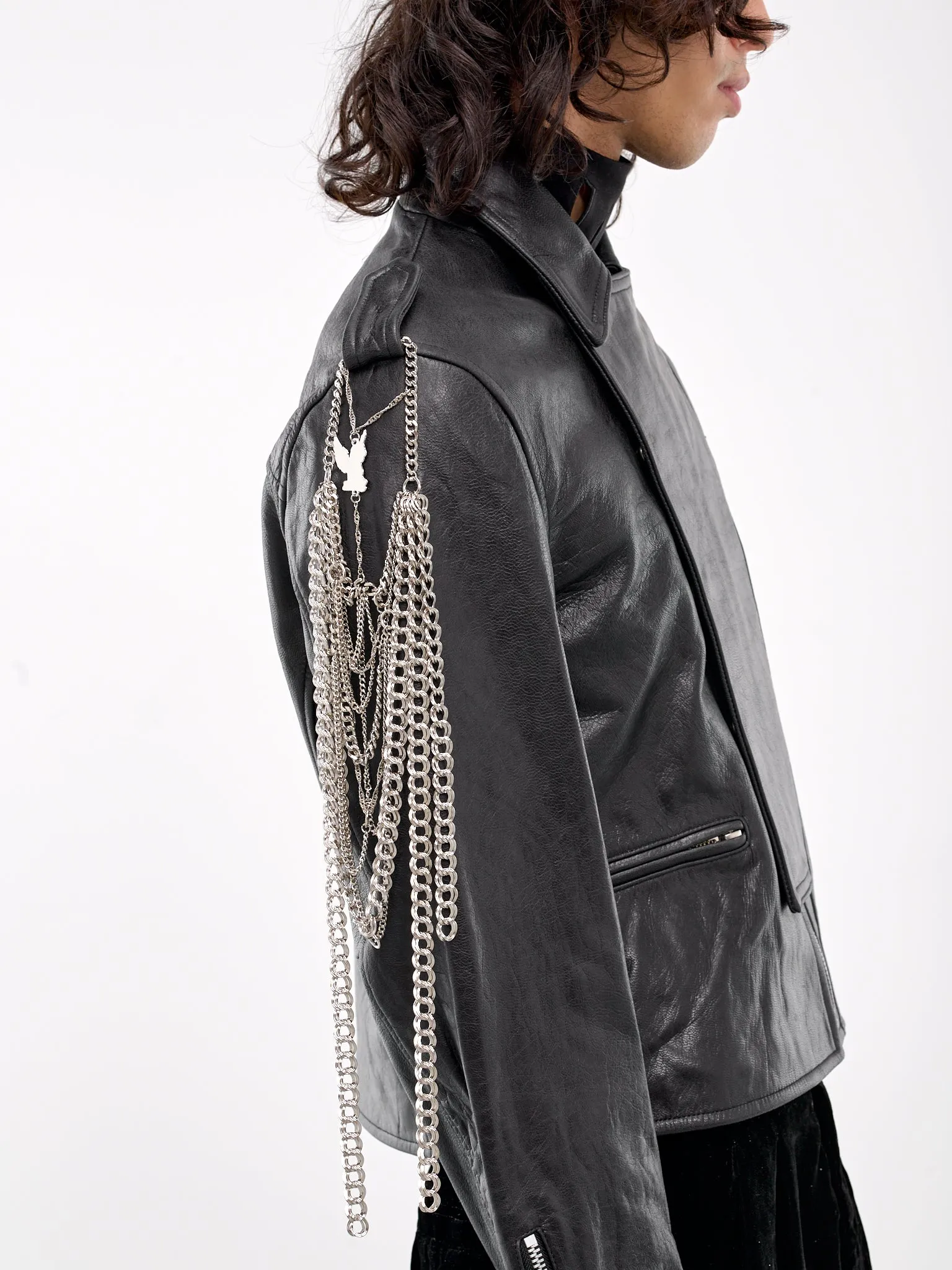 Chain Goat Leather Rider Jacket (BL0524-BLACK)