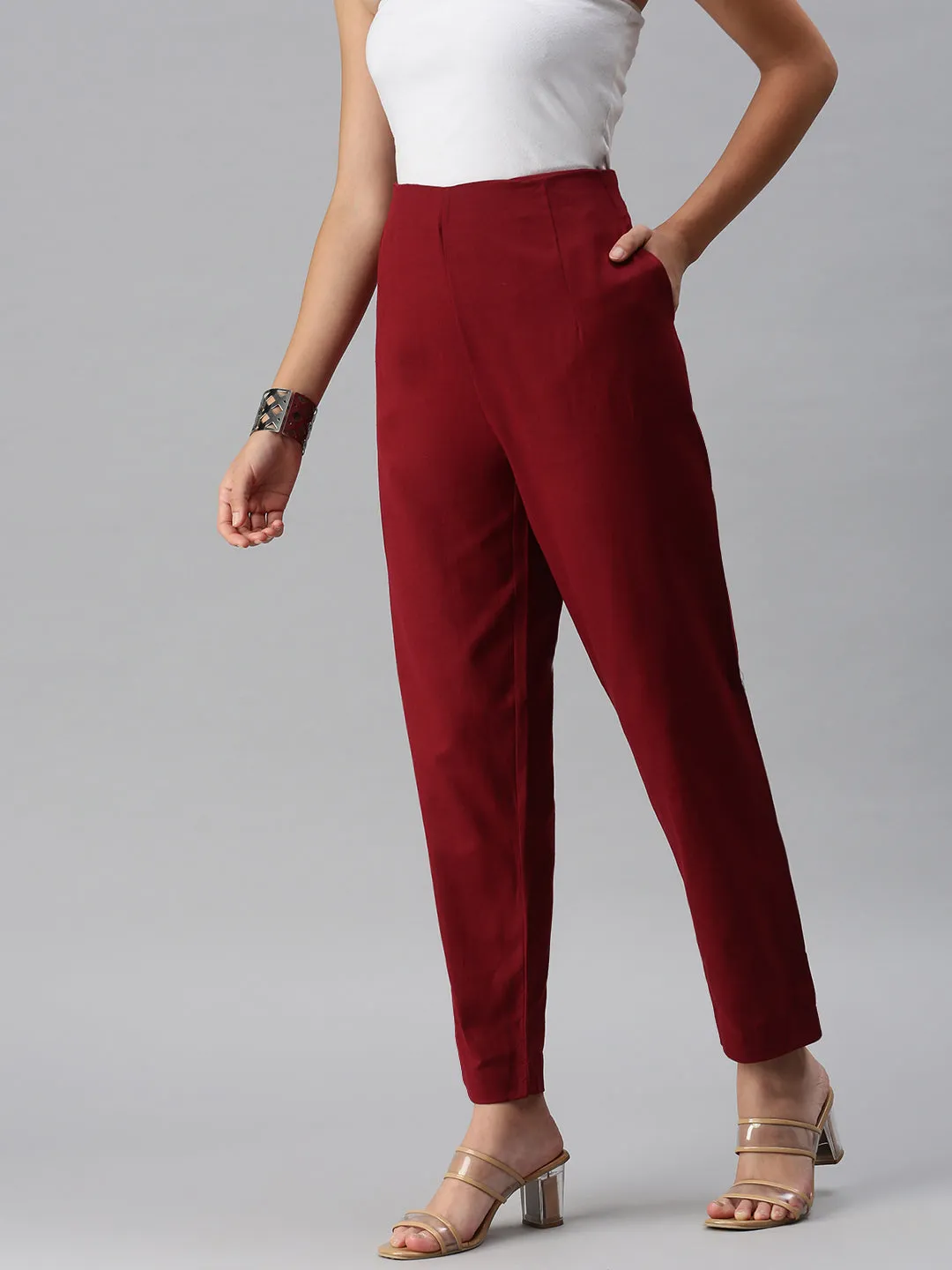 Cigarette Pant-Maroon