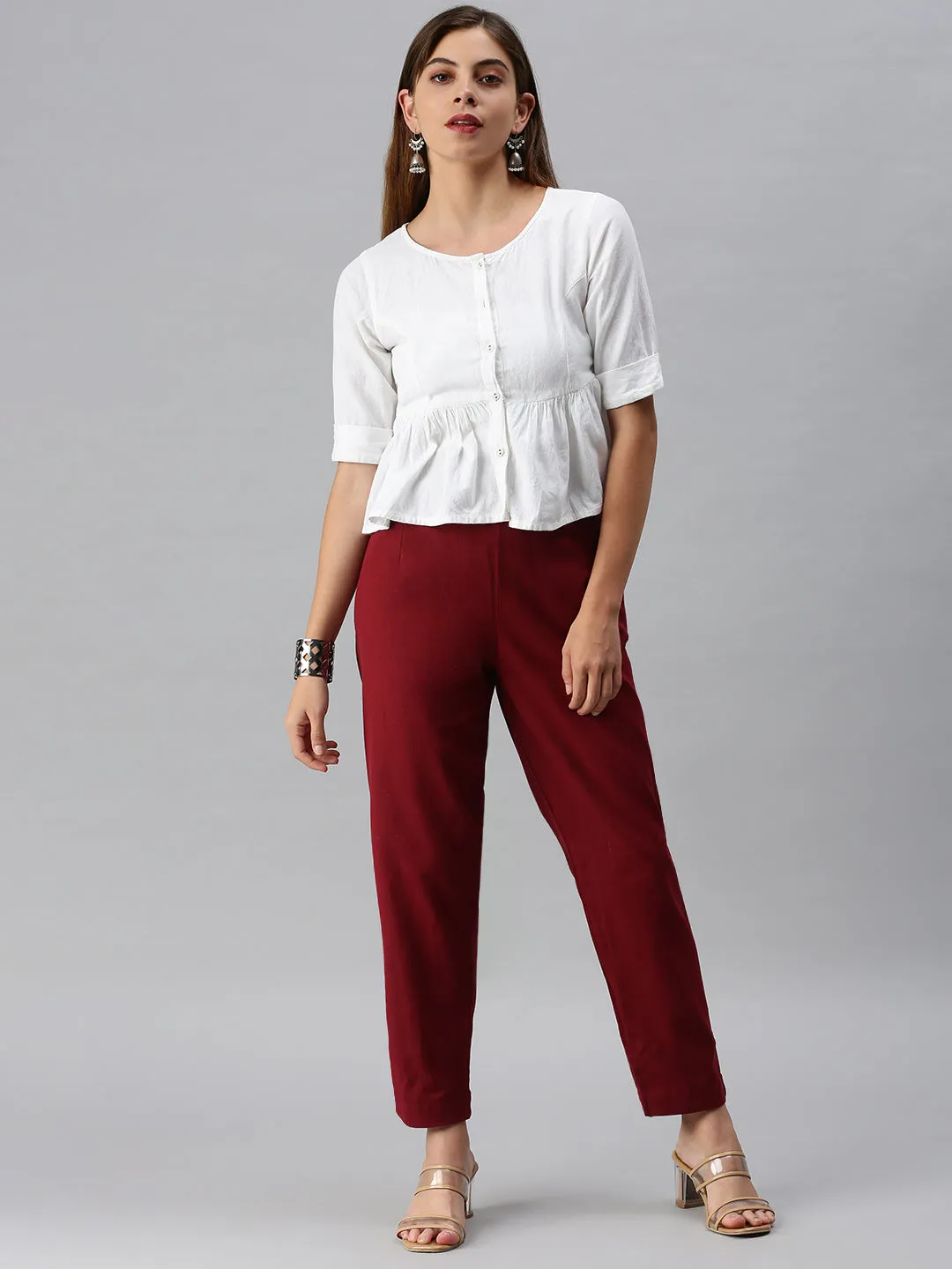 Cigarette Pant-Maroon