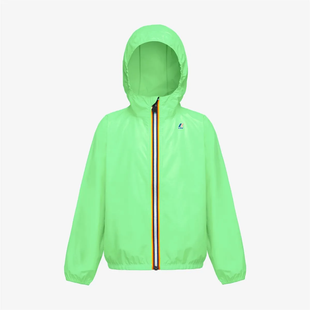 Claude - Kids Packable Full Zip Rain Jacket in Green Fluo