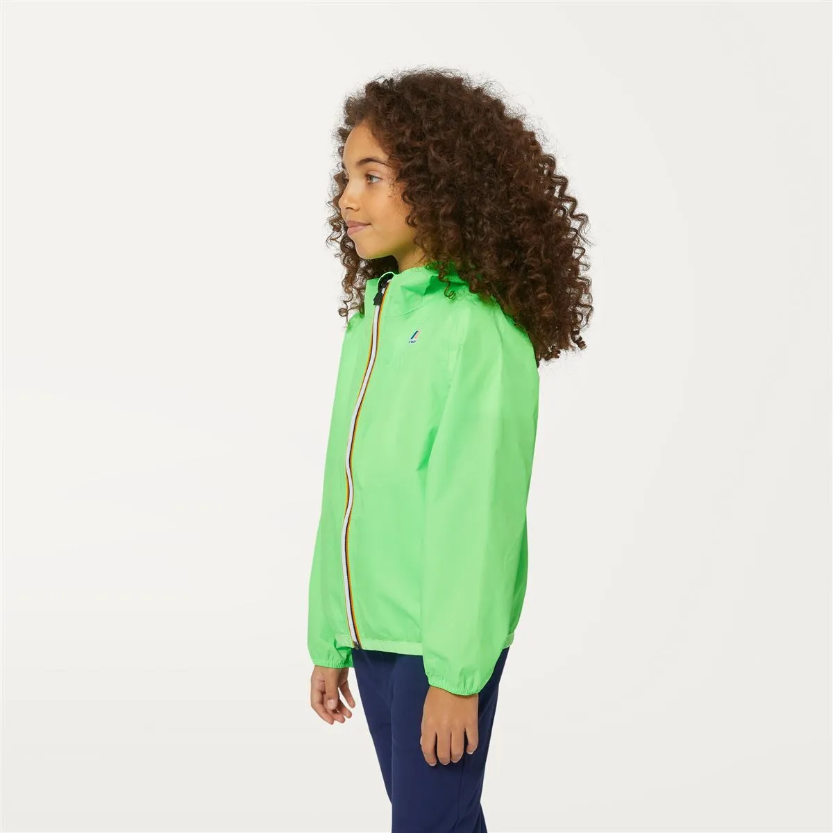 Claude - Kids Packable Full Zip Rain Jacket in Green Fluo