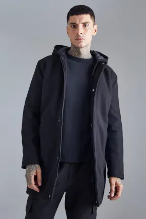 Concealed Placket Hooded Overcoat | boohooMAN UK