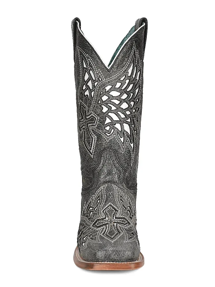 Corral A4333 Ladies Inlay And Embroidery Square Toe Western Boot Black And White