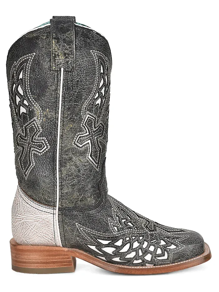 Corral A4333 Ladies Inlay And Embroidery Square Toe Western Boot Black And White