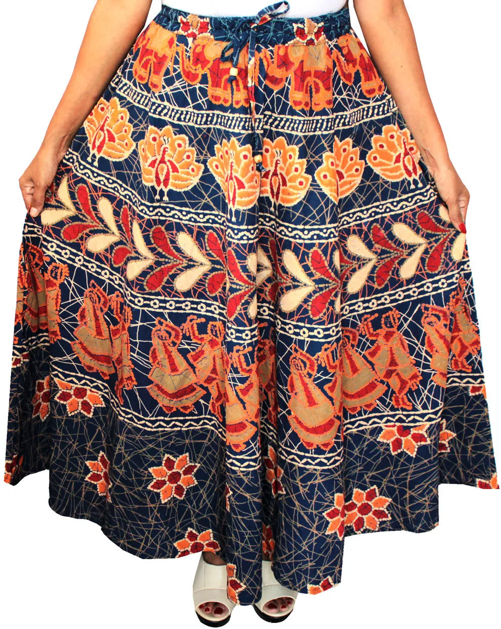 Cotton Batik Printed Womens Long Skirt India Clothing (Blue)