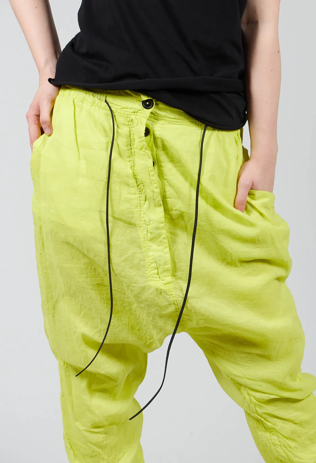 Cotton Drop Crotch Trousers with Button Fly in Spring