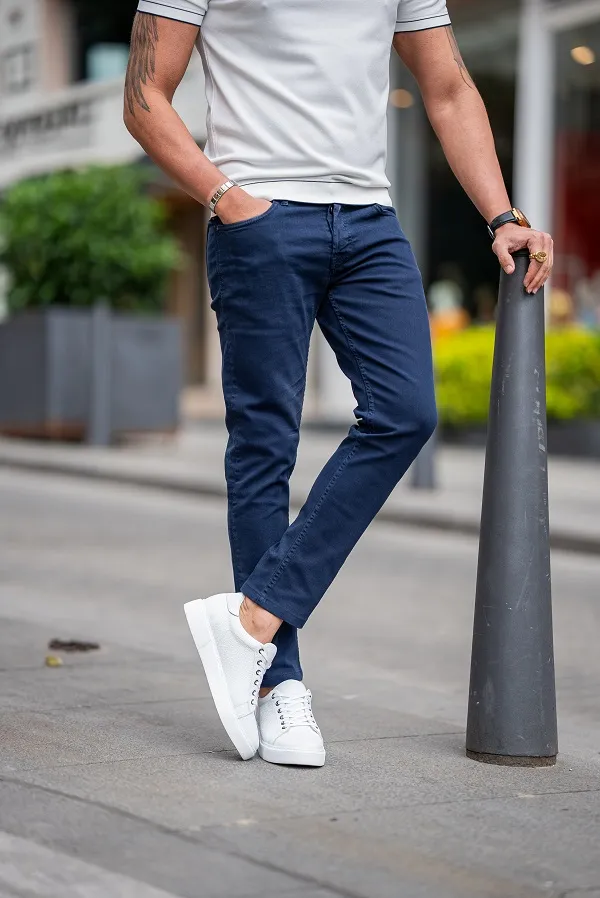 Dark Blue Slim Fit Jeans for Men by GentWith.com