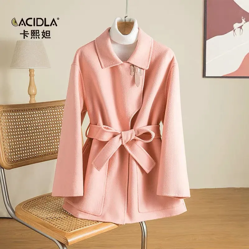 Double-sided cashmere coat women's short 2023 autumn and winter high-end new internet celebrity knight loose woolen coat