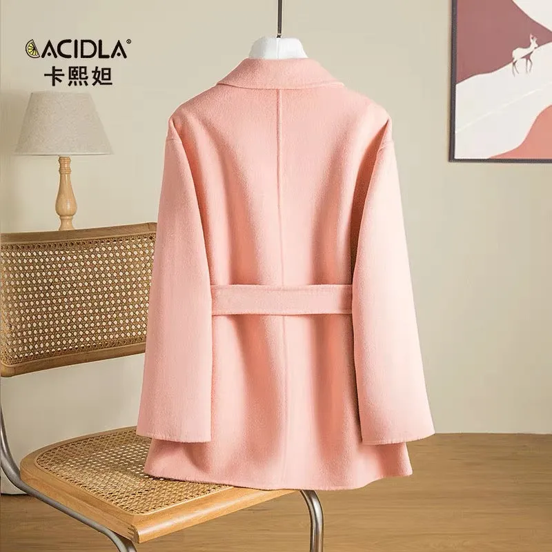 Double-sided cashmere coat women's short 2023 autumn and winter high-end new internet celebrity knight loose woolen coat