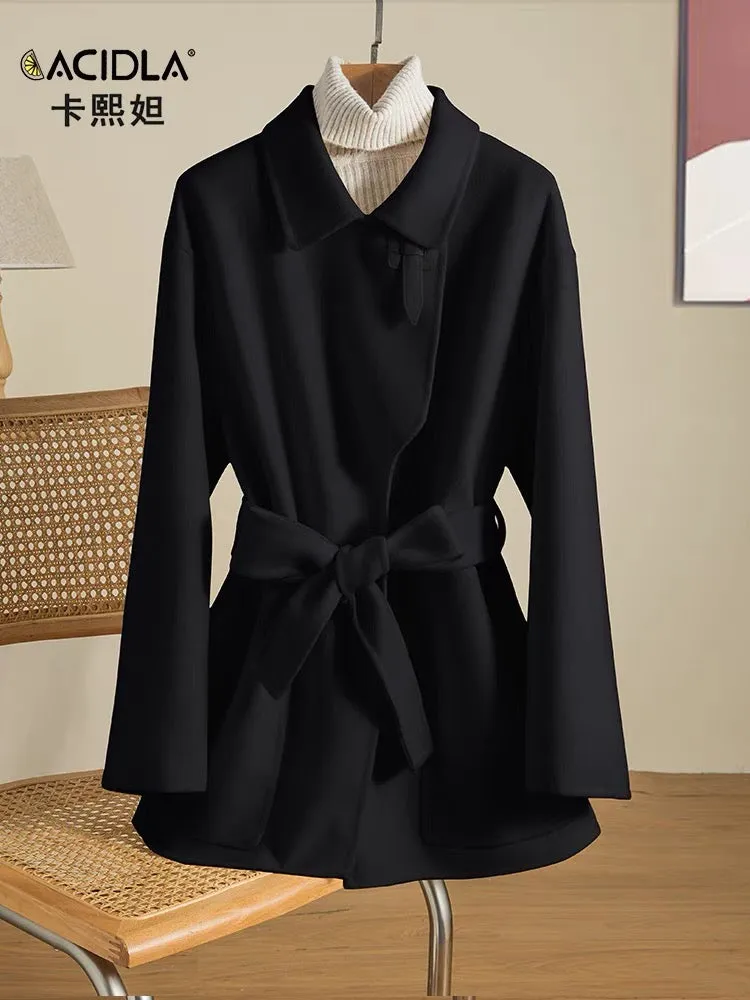 Double-sided cashmere coat women's short 2023 autumn and winter high-end new internet celebrity knight loose woolen coat